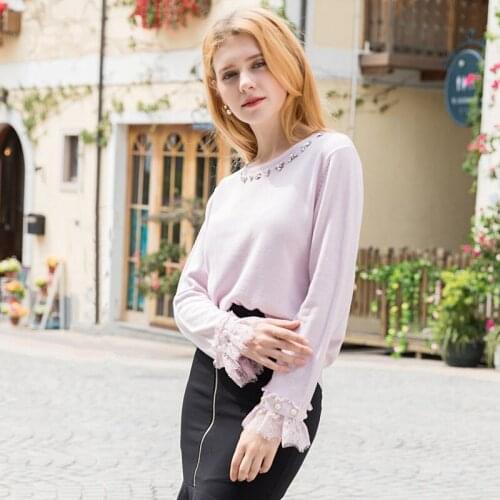 Jumper Real 2019 Pattern Suit-dress Commute Self-cultivation Pullover Upper Garment Split Joint Nail Pearl Color Woman Sweater
