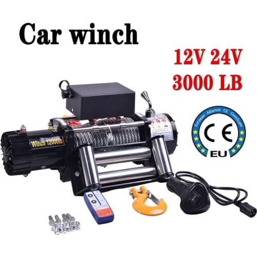 12V/24V Electric Winch Recovery Winch 1360kg 3000lb Off-Road Heavy Duty Car Trailer ATV Remote Control Electric Winches Kit