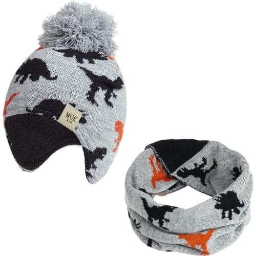 2020 hat scarf set Knitted hat childrens winter beanies Cartoon dinosaur earmuffs skullies for boys girls kids hat 1-8 years