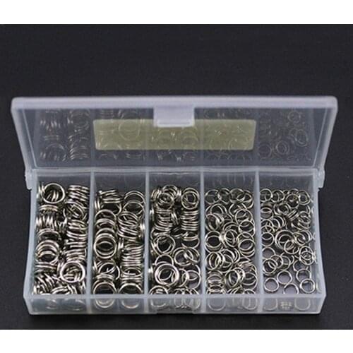 250pcs Fishing Split Rings Hard Solid Bait Stainless Steel 5-Size Double Loop Connectors Carp Fishing Tool Fishing Split Rings