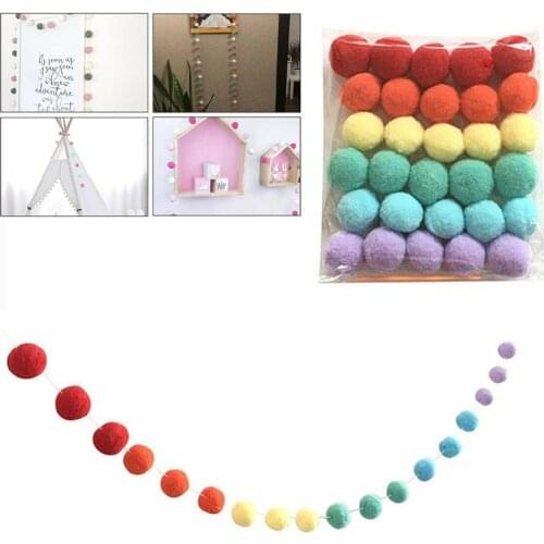 30pcs/pack Rainbow Handmade Wool Pompom Ball String Decoration Accessories Hanging Garland Decor Multi Color