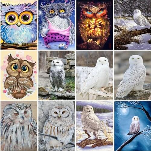 DIY Owl 5D Diamond Painting Full Round &Square Rhinestone Mosaic Romantic Diamante Embroidery Cross Stitch Wall Art Home Gift