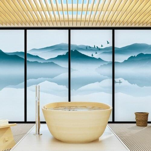 New Chinese style decorative light translucent opaque glass film paper tea room meeting room bedroom balcony blackout sticker