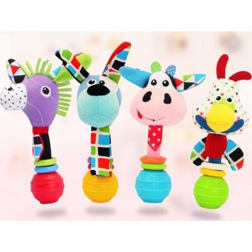 Baby Rattle Toy Cute Colorful Stuffed Animal Handbells Infant Sensory Toy Early Development Hand Grip Toys
