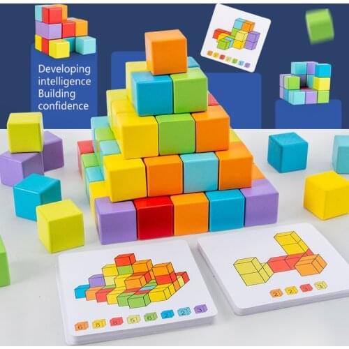 Childrens Cube Space Thinking Buildling Blocks Preschool 3D Puzzle Thinking Training Education Montessori Wood Teaching Aid Toy