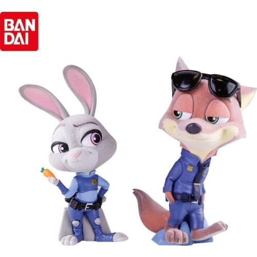 Bandai Genuine Fluffy Puffy Disney Flocking Doll Nick Wilde Judy Hopps Anime Action Figures Model Toys Gifts For Children