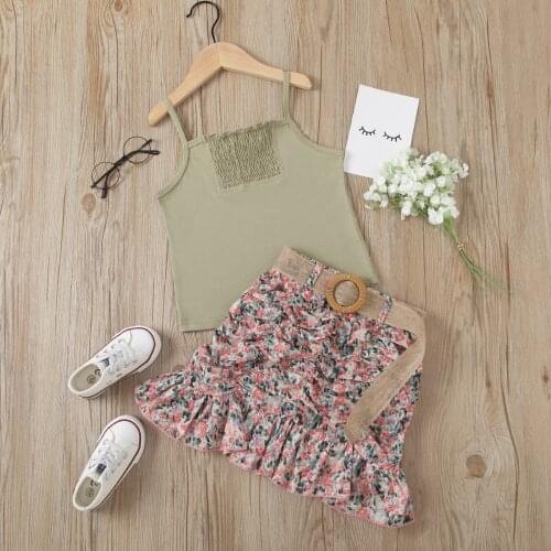 FOCUSNORM 1-6Y Summer Kids Girls Holiday Clothes Sets 2pcs Strapless Vest Tops Floral Print A-Line Skirts