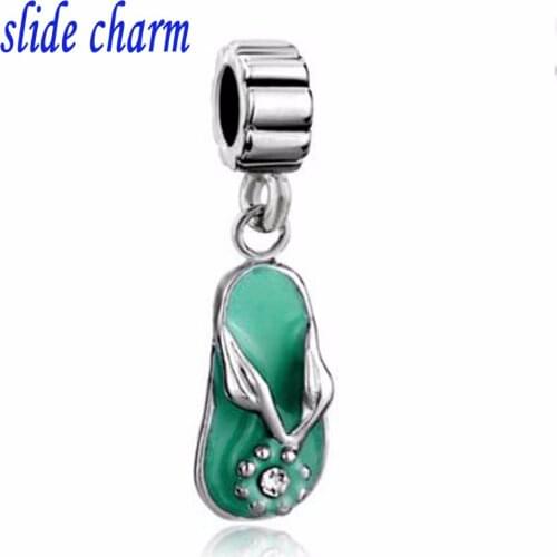 Slide charm wholesale Free shipping Sandal With White April Fancy Charm Spacers Dangle Beads fit Pandora bracelet