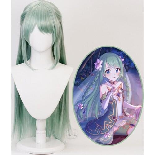 Game Princess Connect! Re:Dive Cosplay Wigs Misumi Chika Green Synthetic Hair Anime role play Wig for Halloween Party + Wig Cap