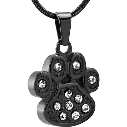 IJD9756 Black Paw Print Shape Pet Memorial Urn Necklace for Cremation Ashes,Stainless Steel Pet Dog Ashes Pendant Necklace