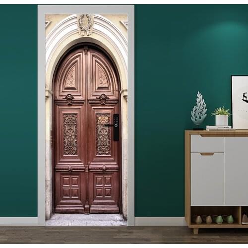 2pcs/set Simulation Retro Bronze Door DIY Door Art Mural Sticker Bedroom Living Room Decorative Painting Peel & Stick Art Mural