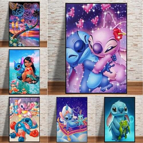 Disney Anime Lilo & Stitch Canvas Painting Wall Art Cartoon Stitch& Angel Pictures On Canvas Posters And Prints Home Decor Mural
