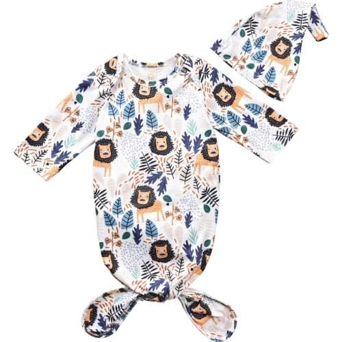 2PCS Newborn Animal Print Outfit Baby Long Sleeve/Sleeveless Sleeping Bag Infant Blanket+Hat Set Cartoon Print Sleeping Bags