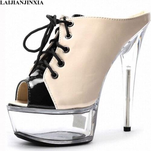 LAIJIANJINXIA New Custom-Made Plus Size Full Clear 15cm Sexy High Heel Crystal Sandals Platform High Heel Shoes Party Slippers