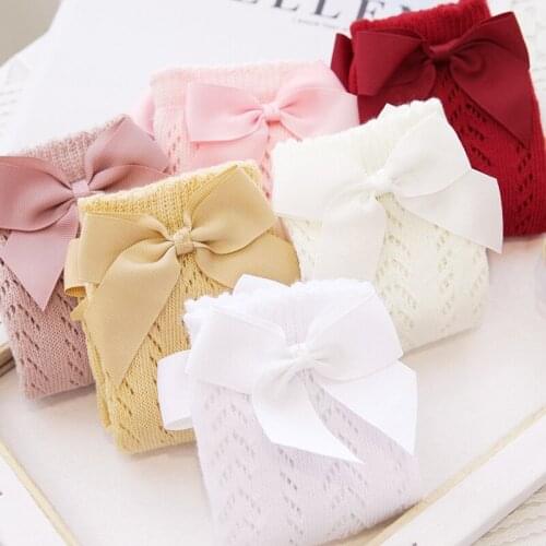 Summer Baby Socks Breathable Mesh Baby Girl Knee High Socks Cute Bowknot Solid Color Infant Toddler Long Floor Socks