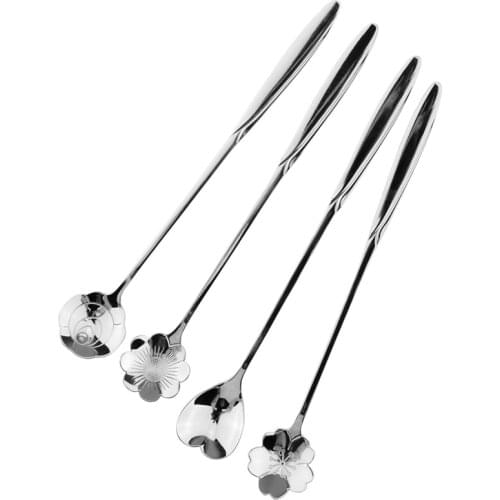 QueenTime Stainless Steel Long Handle Spoon Flower-shaped Mixing Spoon For Coffee Ice Cream Dessert Kitchen Creative Tableware