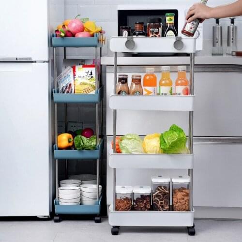 2/3/4 Tier Slim Storage Trolley With Roller Movable Shelf Kitchen Bathroom Multifunction Storage Rack Home Organizer Racks