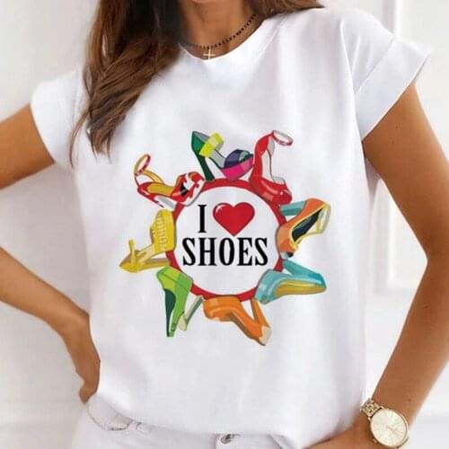 Fashion Summer Tops T Shirt for Woman Vogue Tshirt Cartoon Mermaid Heart High Heels Graphic Ladies T-Shirt Female Tee Shirts