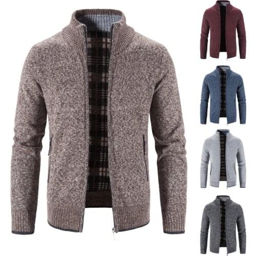 Mens cardigan autumn/winter overcoat casual warm wool sweater coat with wool fashion stand collar solid color sweater