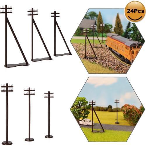 24pcs Model Trains HO Scale Power Poles 1:87 Telegraph Poles 7.5cm Railway Diorama GY19087