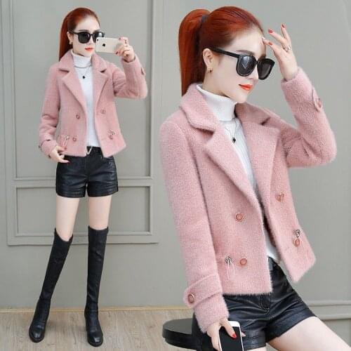 Mink Fleece Short Coat Female Autumn and Winter New Style Popular Temperament Small Gold Mink Fleece Woolen Coat