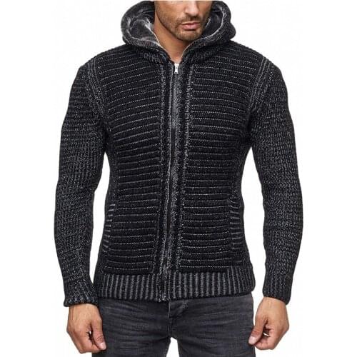 2021 new autumn and winter European and American large sweater mens high neck hooded cardigan Knitted Top
