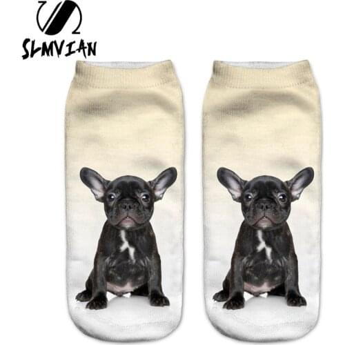 SLMVIAN New Black French BullDog Puppy 3D Print Animal Women Socks Casual cartoon Socks Unisex Low Cut Ankle Socks