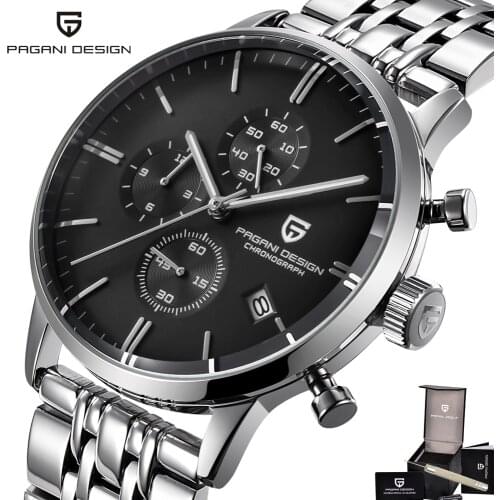 Pagani Japanese Quartz Watch Men Full Stainless Steel Diving Mens Watches Chronograph Date Business Male Clock Man Top Relogio