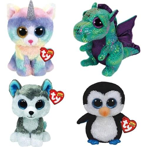 25cm Ty Stuffed Plush Animal Toys The Big Eye Beanie Change Face Pets Cute Doll Kids Birthday Christmas Toy Gift