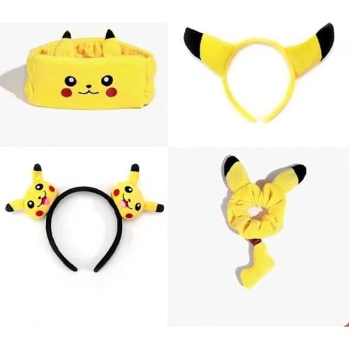 Pokemon cartoon Pikachu wash hairband Pikachu doll plush hairband Festive party style hairpin Ladies ponytail headband