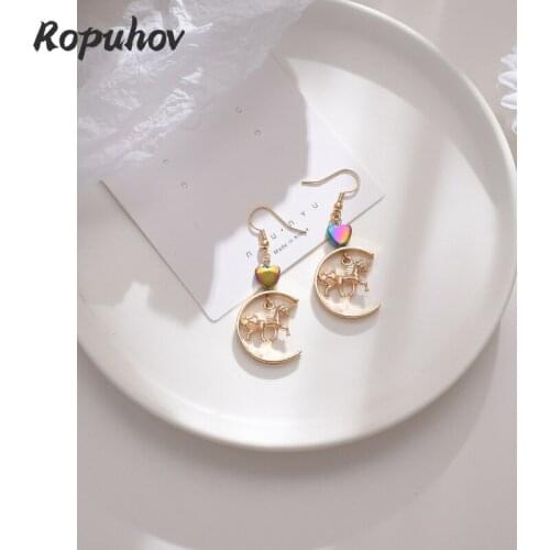 ROPUHOV 2021 New Korean ZA Trendy French Retro Baroque Style One Horn Love Earrings Womens New Minority Design Sense Earrings