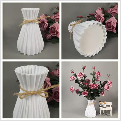 Plastic Flower Vase Decoration Home White Vases Imitation Ceramic Vase Flower Pot Decoration Nordic Style Flower Basket
