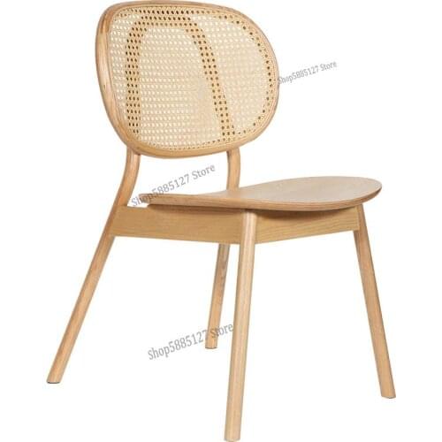 Solid Wood Rattan Armrest Dining Chair Designer Chair Leisure Chair Nordic Retro Coffee Chair Net Red Chair
