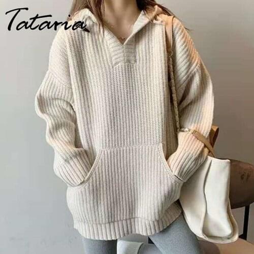 Hooded Sweater for Women Autumn Winter Pullover Female 2021 Zipper Vintage Sweaters Long Sleeve Knitted Tops Streetwear Woman