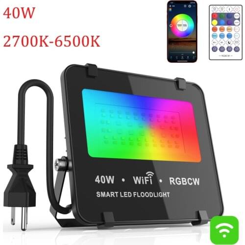 WiFi Smart Floodlights IP65 40W LED Spotlight Smart Home RGB Wall Lamp Outdoor Lighting LED Floodlight 100-240VAC Spotlight
