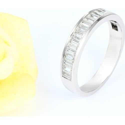 Veryins Solid 14K 585 White Gold D Color Baguette Moissanite Wedding Band for Women Anniversary Gift