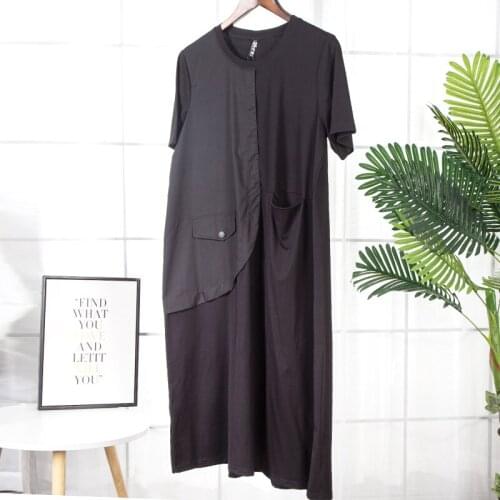 Round neck Cotton Splicing Dress Womens summer Clothing 2021 New Ladies High-End Temperament Retro Elegant Fashion Loose size