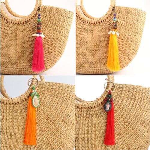 1pc Red Yellow Pink Tassel Keychains For Women Bag Hanging Keyring Bohemian Jewelry