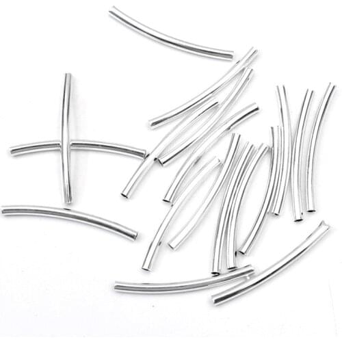 200pcs 25x2mm Silver Curved Tube Spacer Beads Connectors Jewelry Findings For Bracelets Necklace Diy Jewelry Making Accessories
