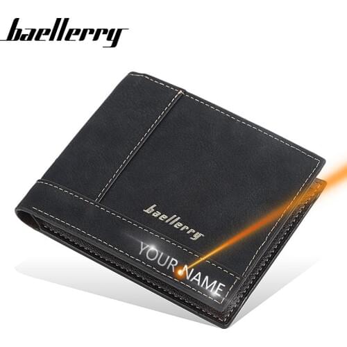 2020 Men Wallets Name Engraving Fashion Short Male Purse Simple Card Holder Solid Coin Pocket High Quality Male Purse Carteria