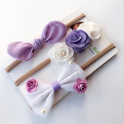 3Pcs Baby Girl Elastic Flower Headband Rubber Children Baby Nice Hair Rubber Headwear Skinny Stretchy Bowknot Flower Hair Band