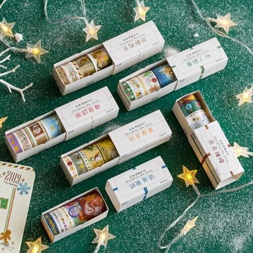 5Pcs/Set Christmas Bronzing Series Washi Tape Xmas Tree Snowman Adhesive Tape DIY Scrapbooking Sticker Masking Tape