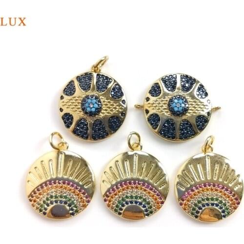 5pcs Coin Pendant Supplies Colorful Pendants Round Charms Circle Evil Eye Charms Evil Eye Connector For Bangle Bracelets Making
