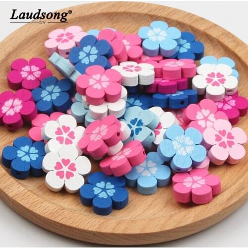 50pcs Mixed Multicolor Flat Flower Natural Wooden Beads Supplies For Jewelry Making Diy Necklaces Bracelet Earrings Accessories