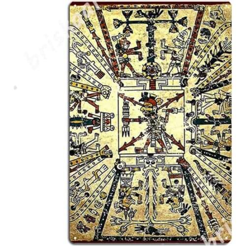 Aztec Cosmological Drawing With The God Xiuhtecuhtli. Metal Signs Retro Cinema Living Room Club Bar Tin sign Posters