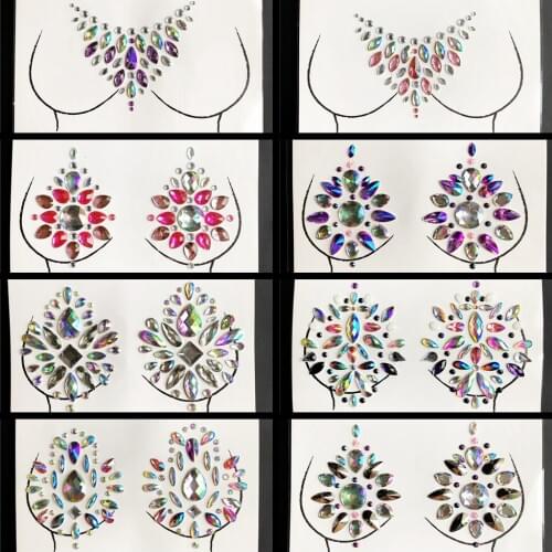Shining Acrylic Resin Drill Crystal Breast Accessories Paste Glitter Gem Nipple Tattoo Sticker Jewelry Decor For Important Party
