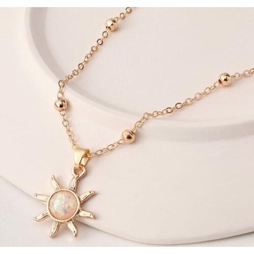2021 European and American Simple Fashion Clavicle Chain Bead Chain Personality Resin Sun Pendant Necklace for Female Girl Gift