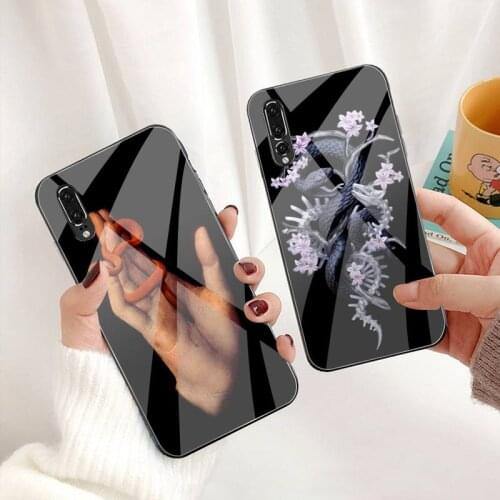 Hand Snake Flower Art Phone Case Tempered Glass For Huawei P30 P20 P10 lite honor 7A 8X 9 10 mate 20 Pro