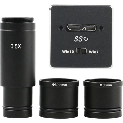 5.0MP Digital Camera USB3.0 HD Industrial Video Microscope Camera + 0.5X Micro Adapter C-MOUNT Lens 30mm/30.5mm Ring
