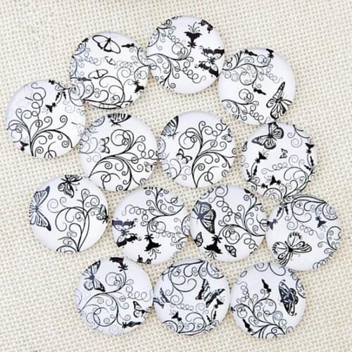 Floral Series Different Styles Butterfly Glass Mosaic Printed Picture Glass Half Round Dome Cabochons Tiles for Jewelry Making